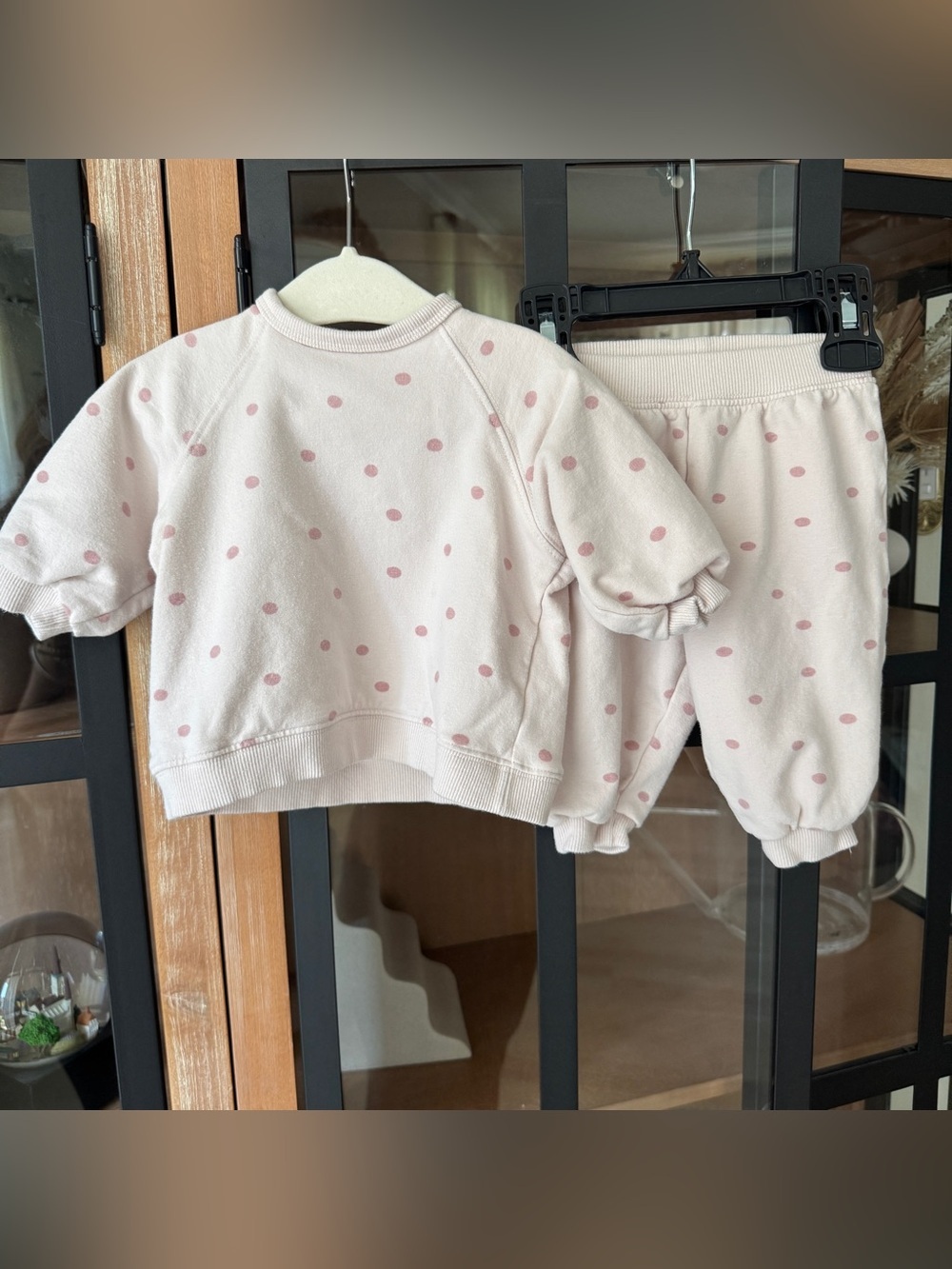Zara Kids set sweater sweatpants pullover crewneck polka dots baby girl blush